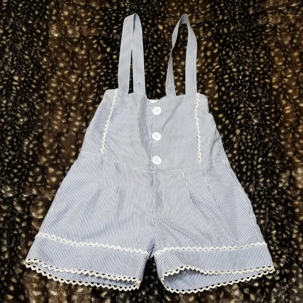 Liz Lisa pinstripe lace overall romper